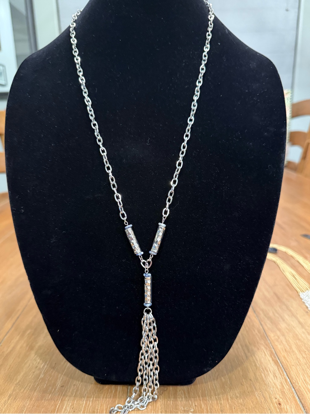 Inc Silver Tassel Pendant Necklace  Silver Tone Chain And Silver Tone Bars
